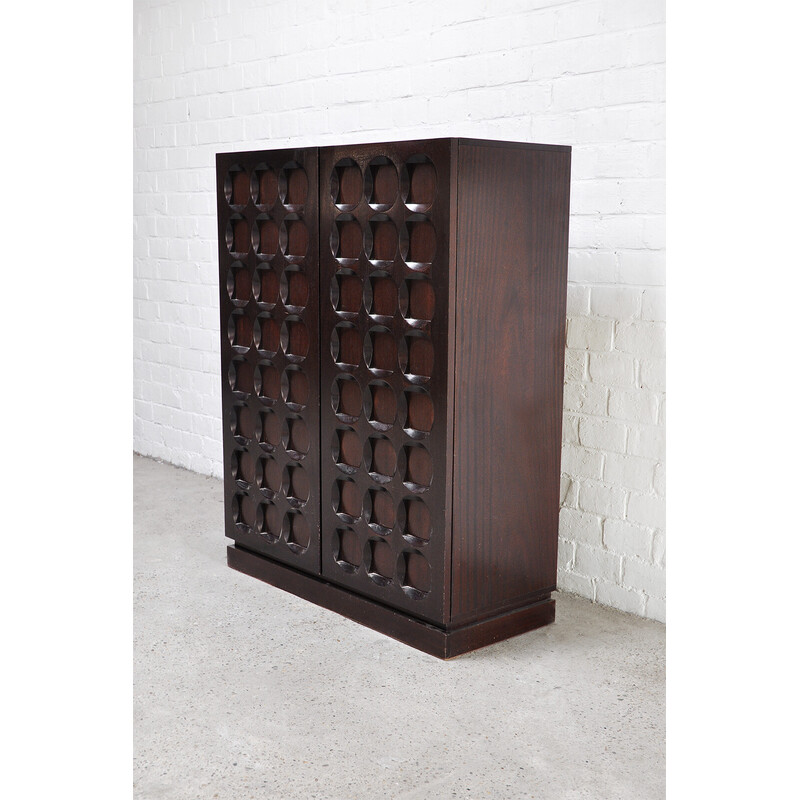 Belgian Brutalist vintage bar cabinet in dark oakwood, 1970s