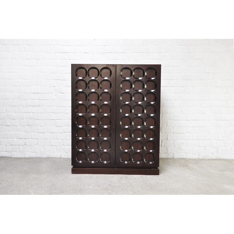 Belgian Brutalist vintage bar cabinet in dark oakwood, 1970s