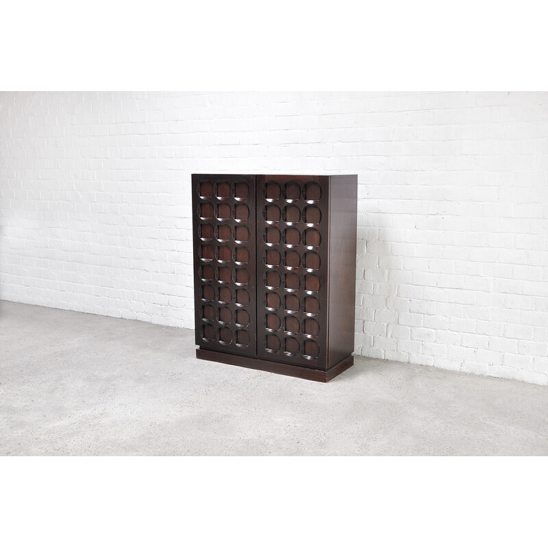 Belgian Brutalist vintage bar cabinet in dark oakwood, 1970s