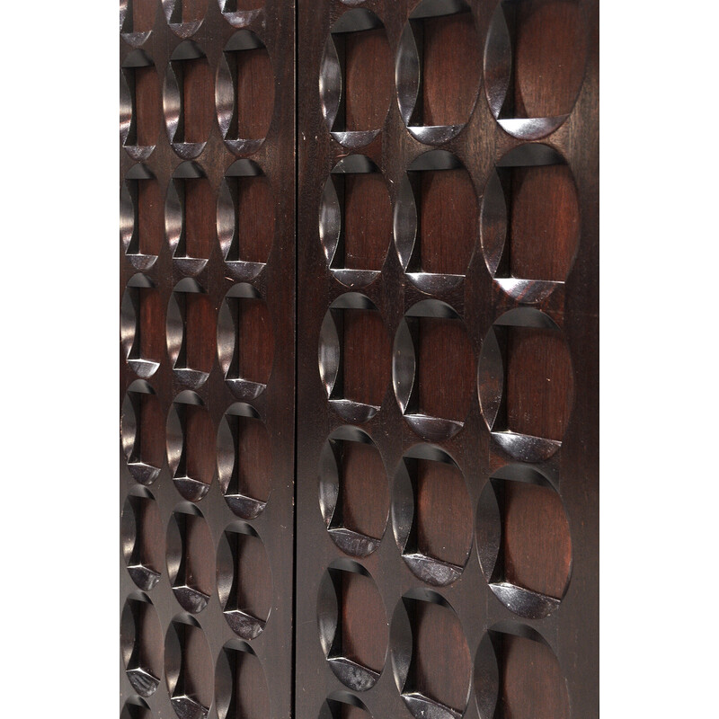 Belgian Brutalist vintage bar cabinet in dark oakwood, 1970s