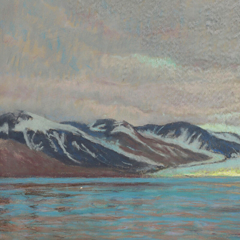 Óleo vintage sobre papel "Alpine coast, Norway" de William Samuel Horton