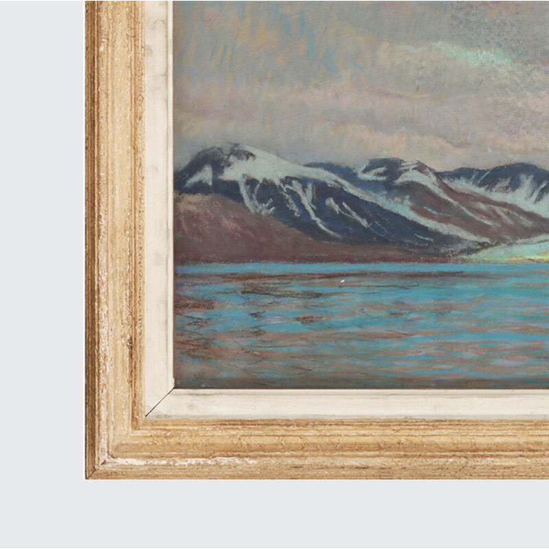 Óleo vintage sobre papel "Alpine coast, Norway" de William Samuel Horton