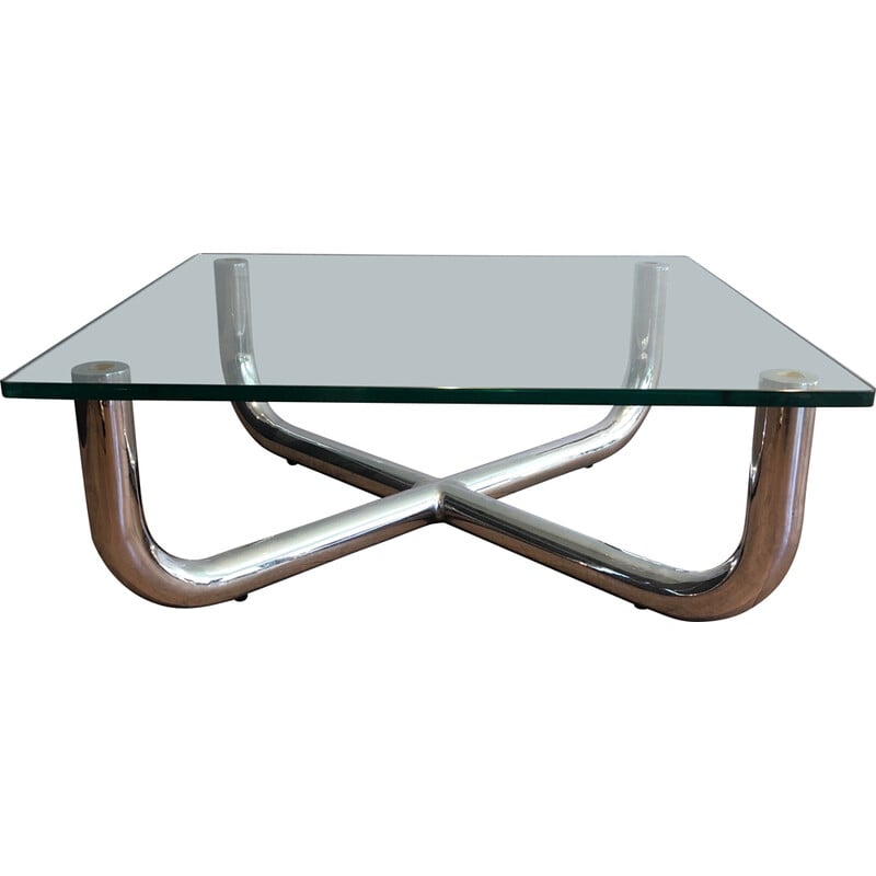 table basse vintage chromée - plateau