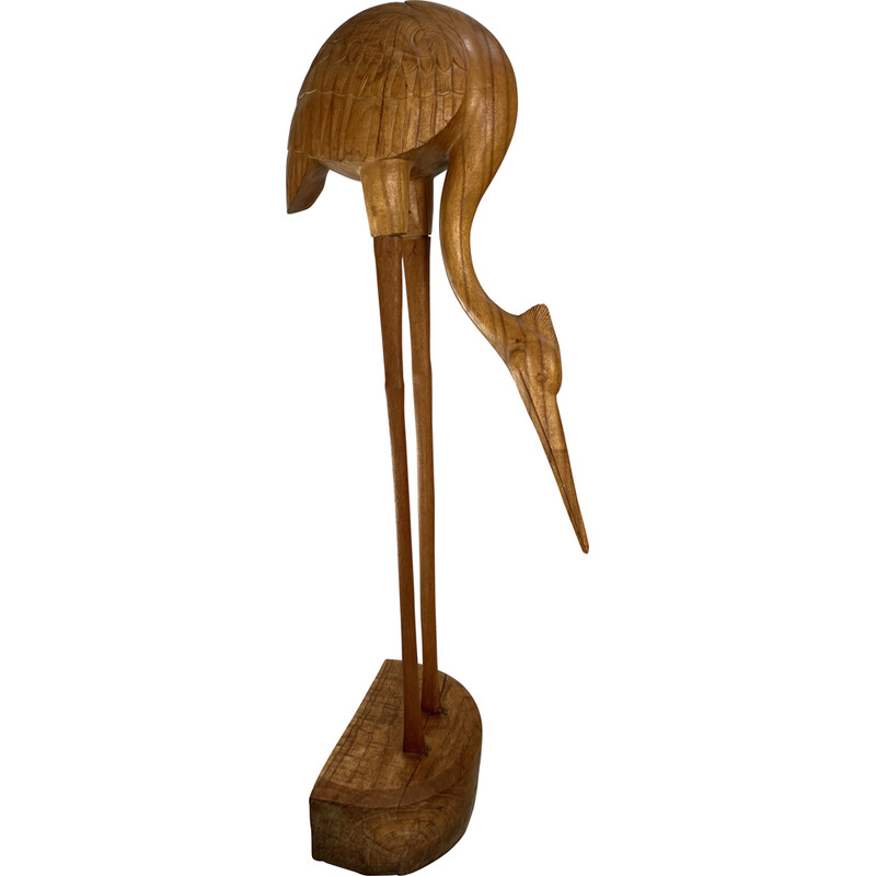 Vintage sculpture Heron in teak