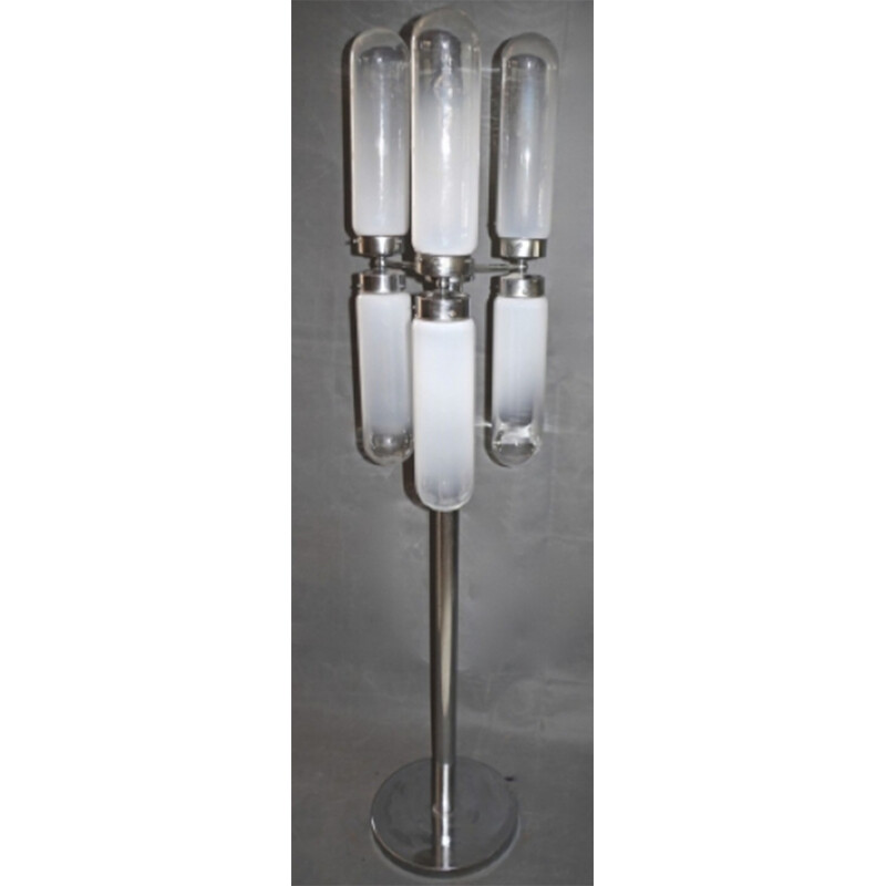 Murano white glass and metal lamp - 1970s