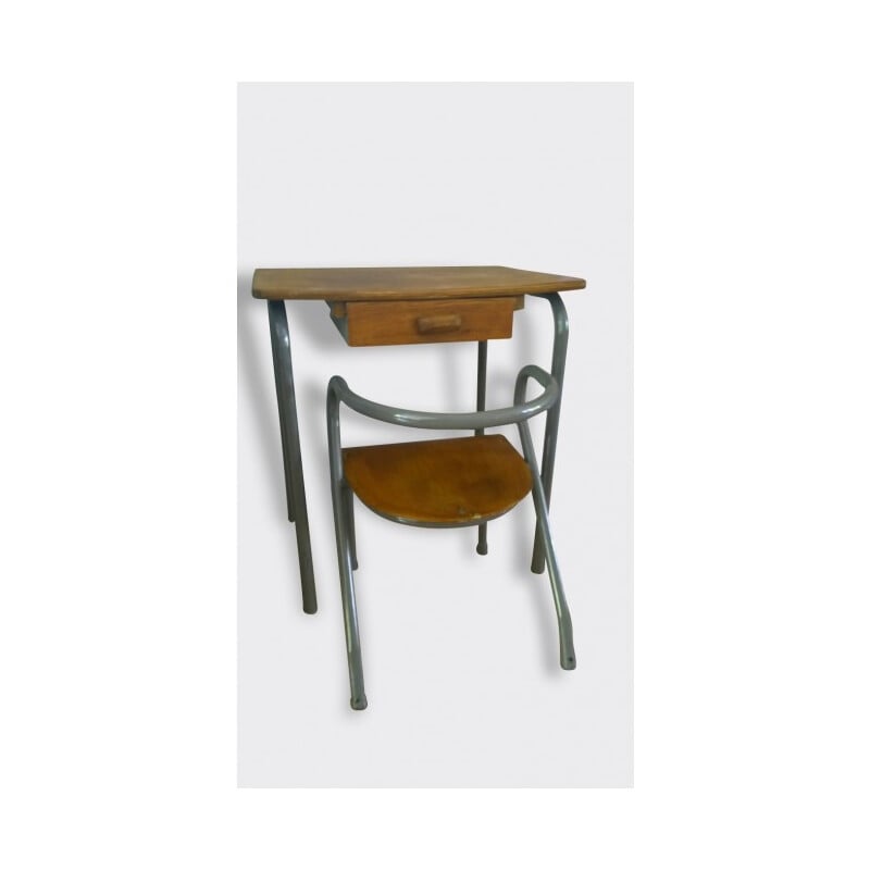 School "MCA" set with desk and its chair, Jacques HITIER - 1950s