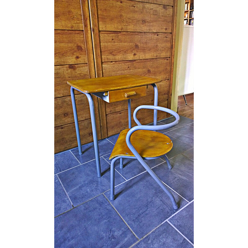 School "MCA" set with desk and its chair, Jacques HITIER - 1950s