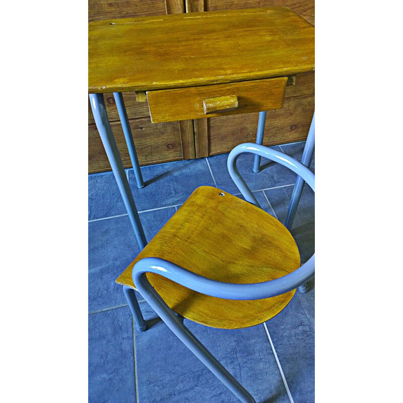 School "MCA" set with desk and its chair, Jacques HITIER - 1950s