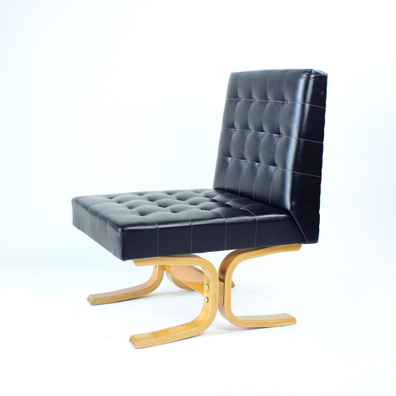 Mid century black armchair Bratislava by Jindrich Volak for Drevopodnik Holesov, 1960s