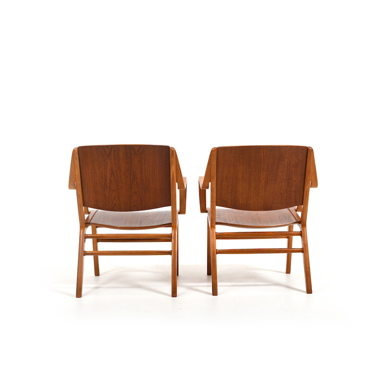 Paar vintage teakhouten Ax stoelen van Orla Mølgaard en Peter Hvidt voor Fritz Hansen, 1950