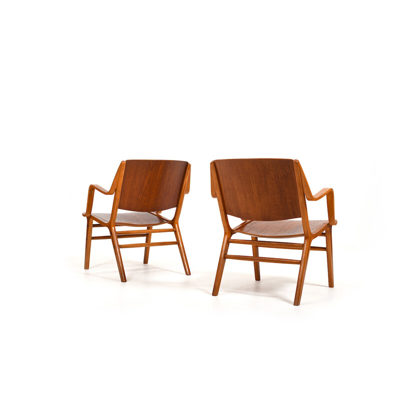 Paar vintage teakhouten Ax stoelen van Orla Mølgaard en Peter Hvidt voor Fritz Hansen, 1950