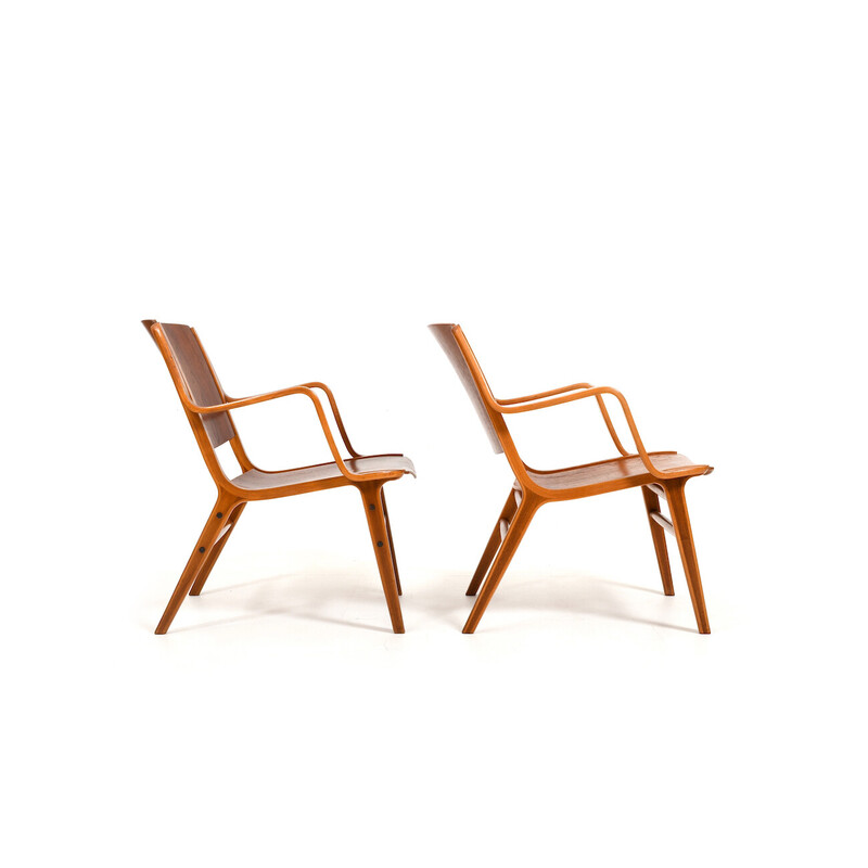 Pareja de sillas Ax de teca vintage de Orla Mølgaard y Peter Hvidt para Fritz Hansen, 1950