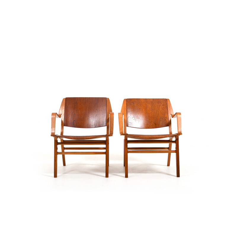 Coppia di sedie Ax vintage in teak di Orla Mølgaard e Peter Hvidt per Fritz Hansen, 1950