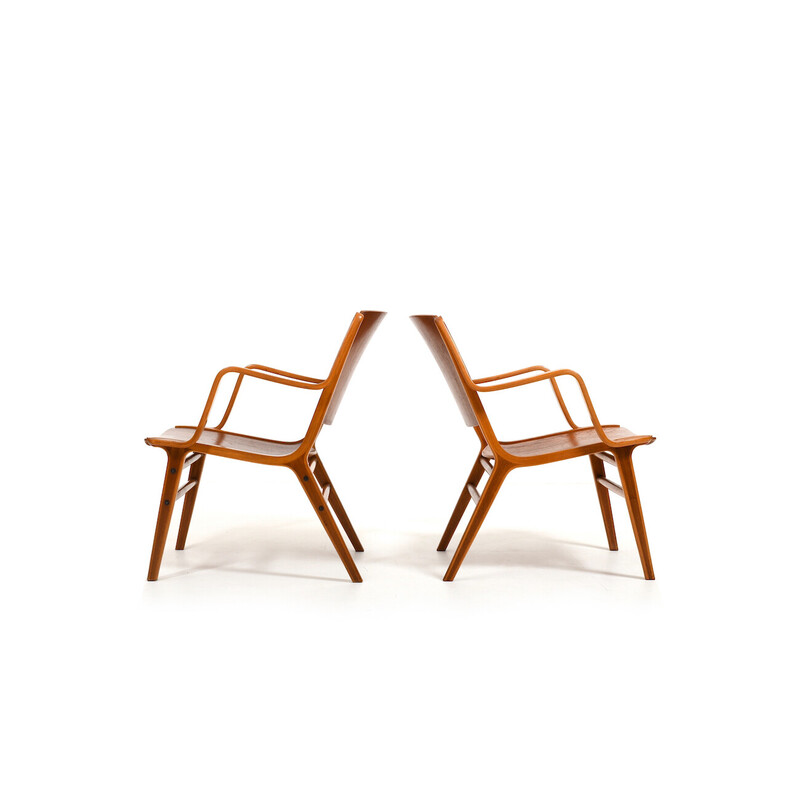 Coppia di sedie Ax vintage in teak di Orla Mølgaard e Peter Hvidt per Fritz Hansen, 1950