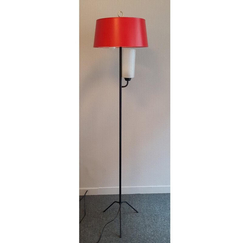 Double red floor lamp with metallic foot - 1950s