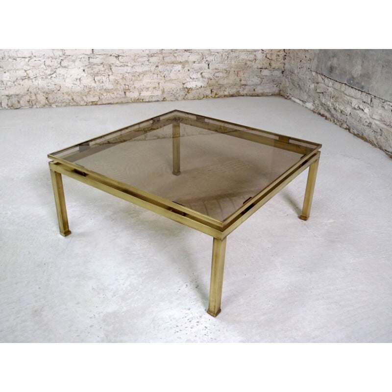Grande table basse carrée Maison Jansen en laiton, Guy LEFEVRE - 1970