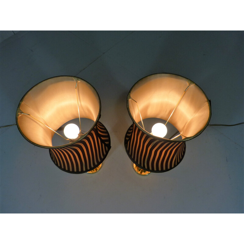 Set of 2 brass table lamps in brown and beige - 1960s