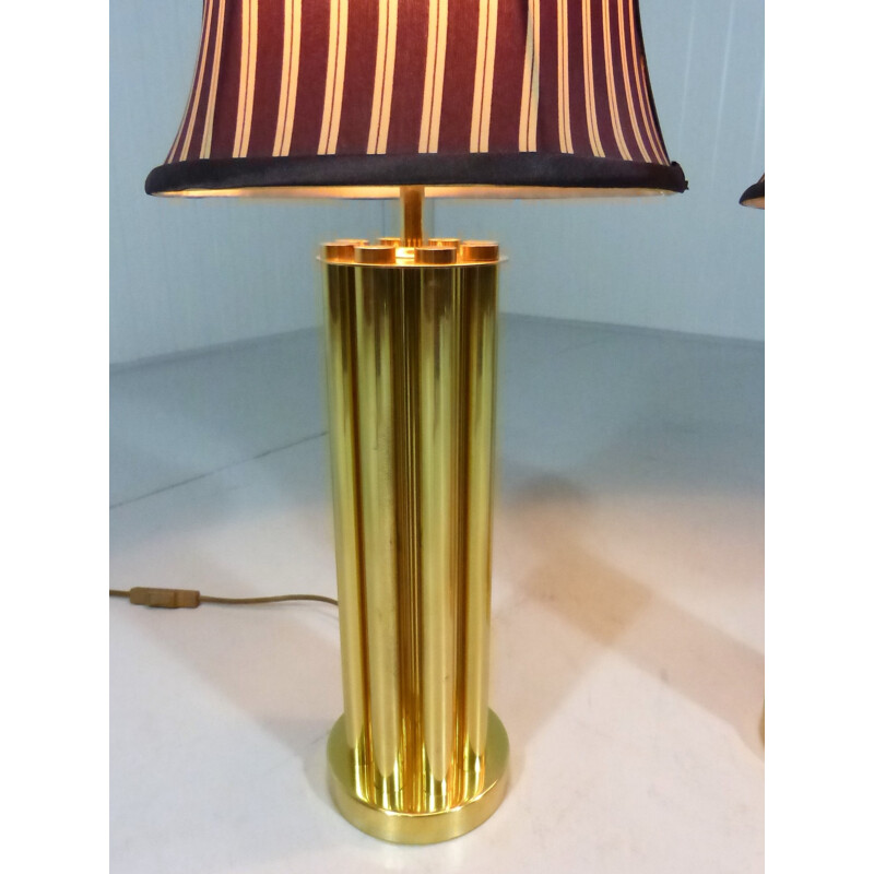 Set of 2 brass table lamps in brown and beige - 1960s