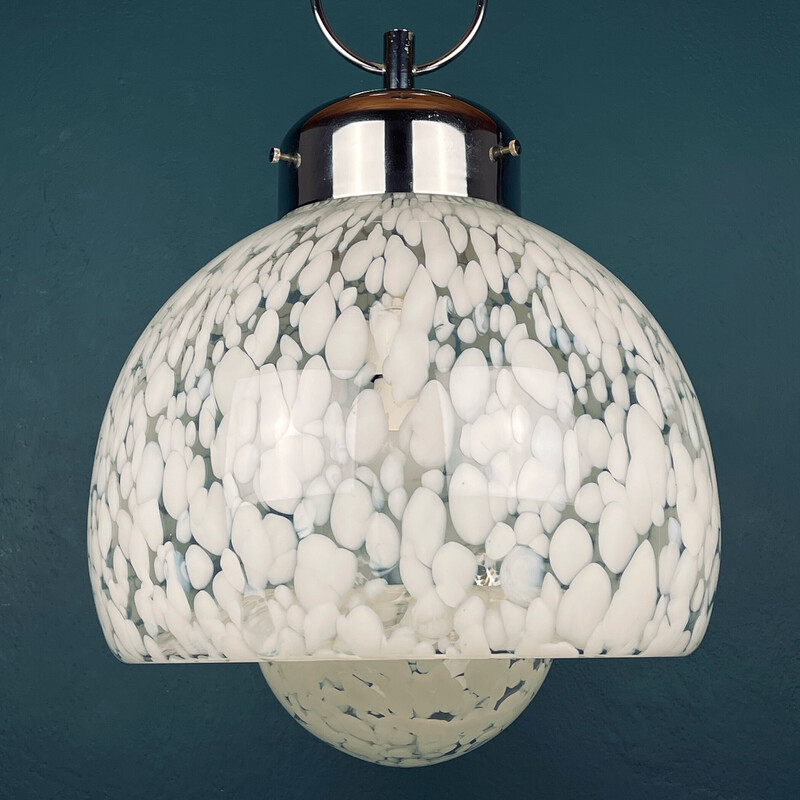 Witte Murano hanglamp uit het midden van de vorige eeuw, gemaakt door Carlo Nason voor Mazzega, Italië 1960