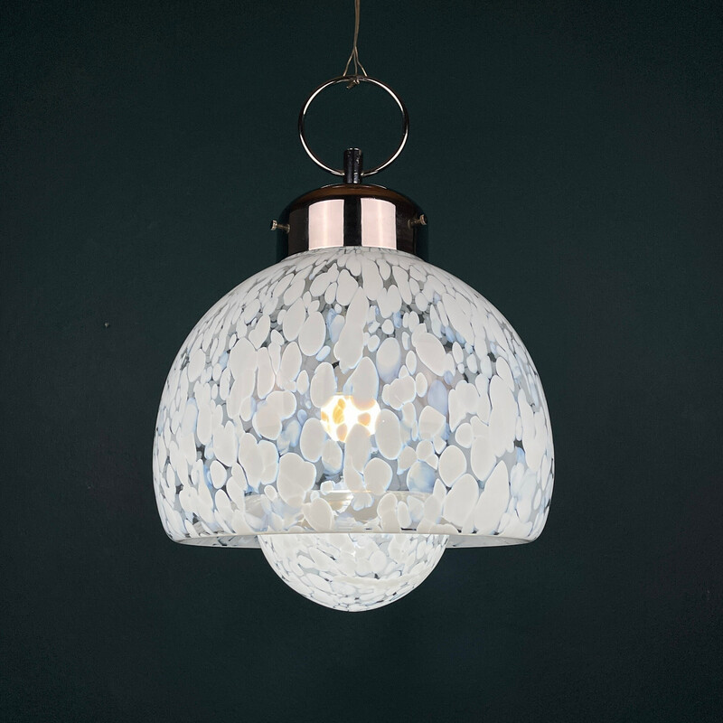 Witte Murano hanglamp uit het midden van de vorige eeuw, gemaakt door Carlo Nason voor Mazzega, Italië 1960