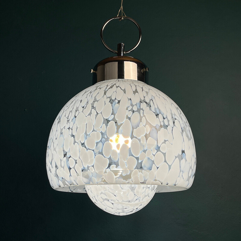 Mid-century white Murano glass pendant lamp by Carlo Nason for Mazzega, Italy 1960s