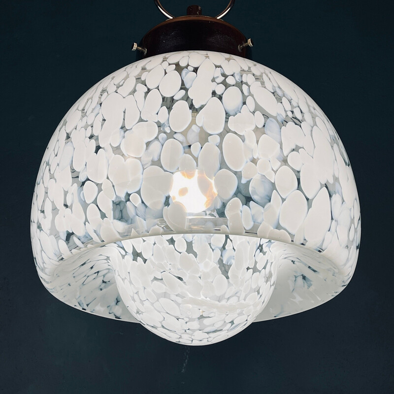 Mid-century white Murano glass pendant lamp by Carlo Nason for Mazzega, Italy 1960s