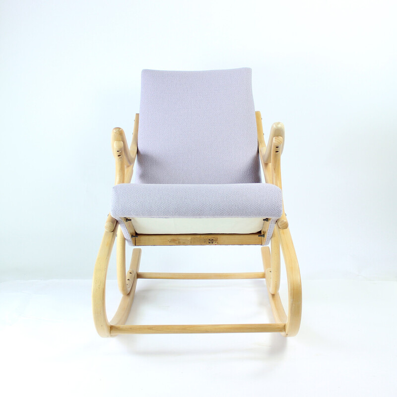 Mid-century rocking armchair in blond oakwood by Ton, Czechoslovakia 1960s