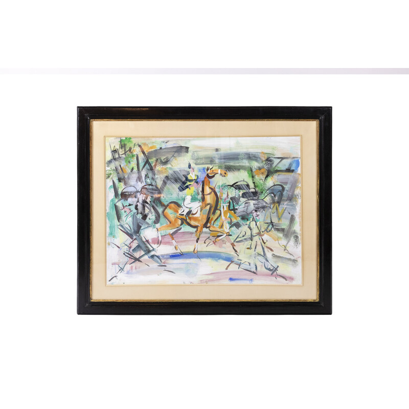 Gouache vintage "Champs de course" de Gen Paul, 1950