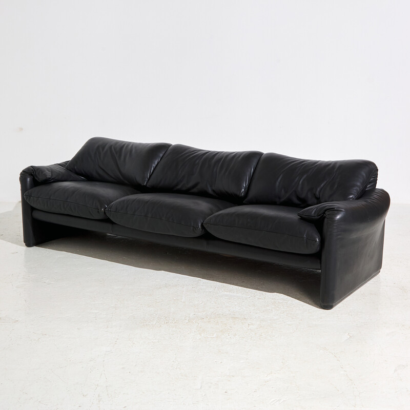 Vintage Maralunga leather sofa by Vico Magistretti for Cassina, 1970s