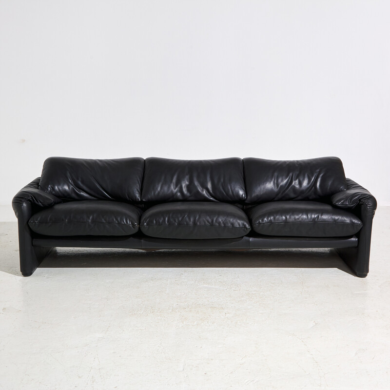 Vintage Maralunga leather sofa by Vico Magistretti for Cassina, 1970s