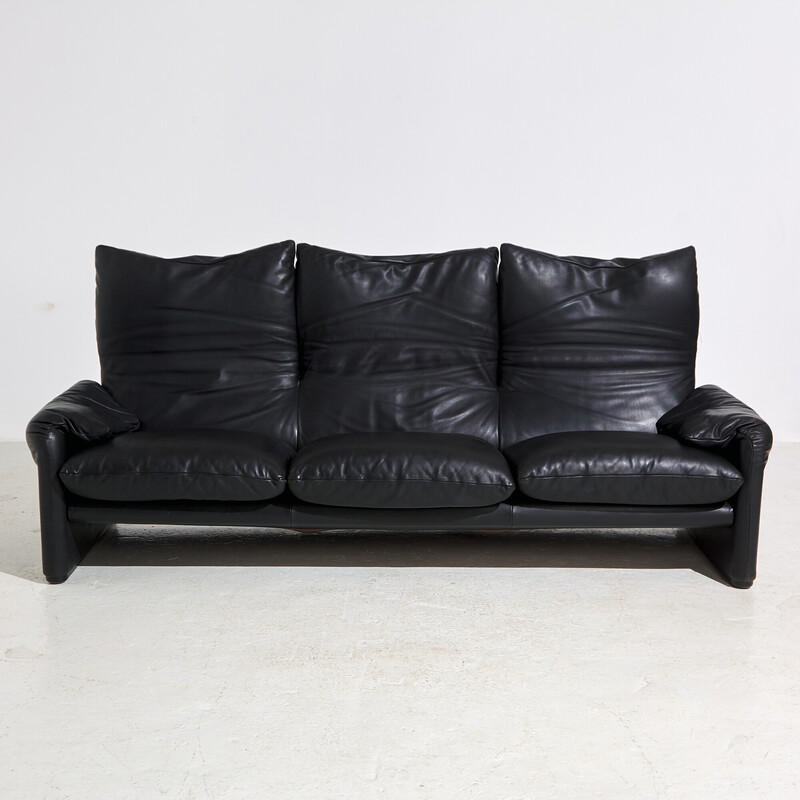 Vintage Maralunga leather sofa by Vico Magistretti for Cassina, 1970s