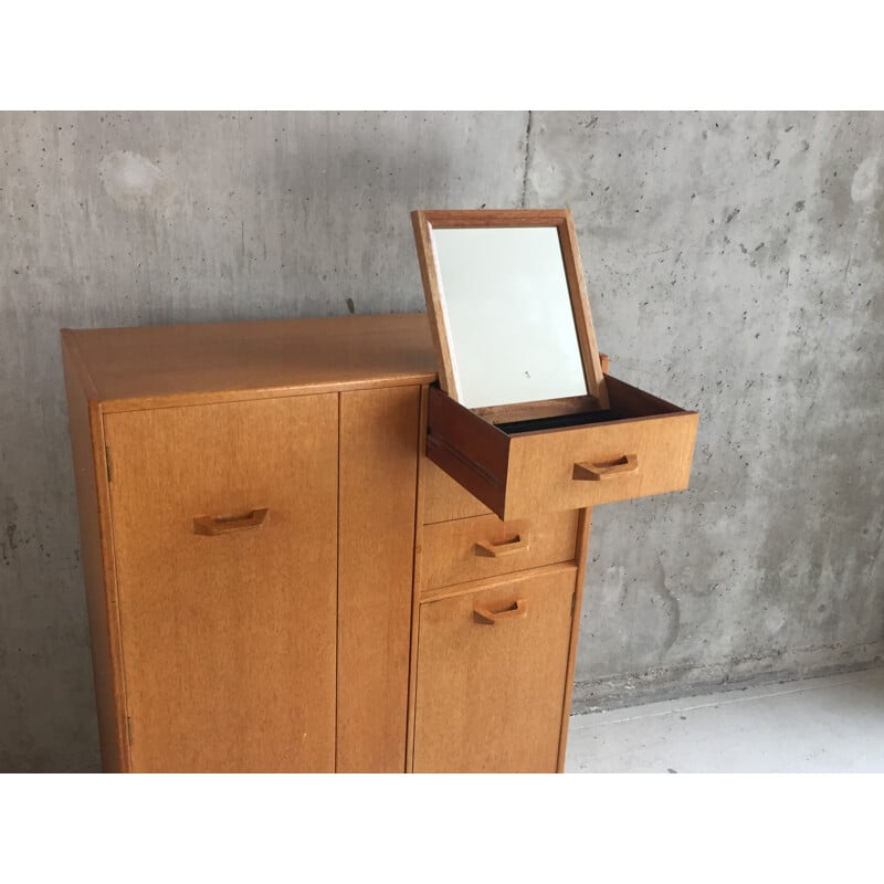 G Plan oak tallboy with pop up mirror - 1960s