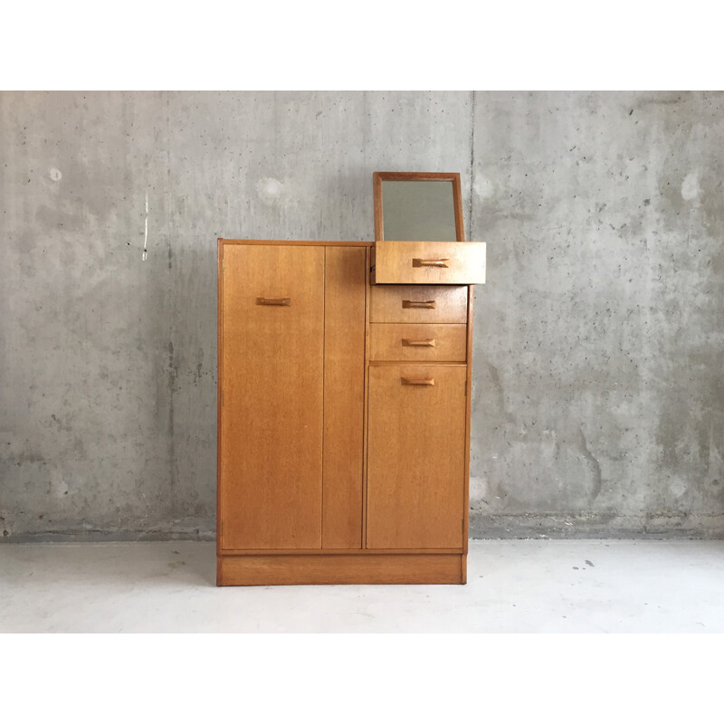 G Plan oak tallboy with pop up mirror - 1960s