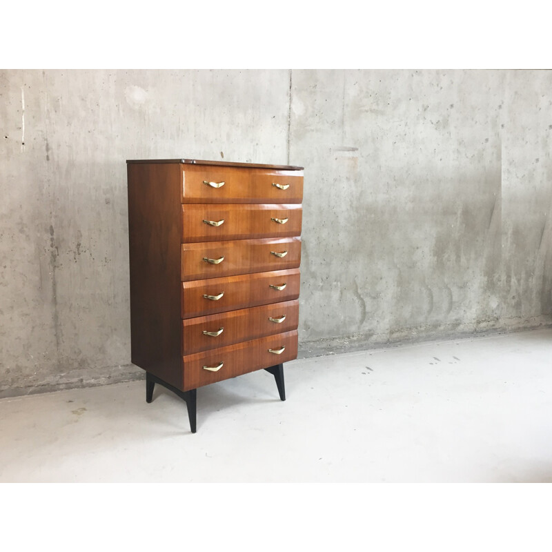 Mid century chest of drawers with brass handles - 1960s