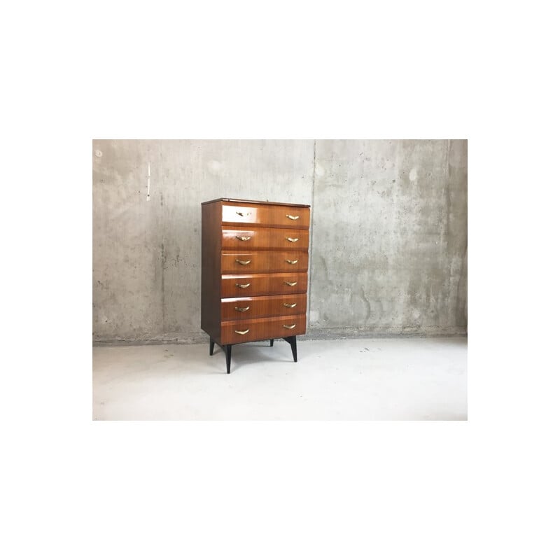 Mid century chest of drawers with brass handles - 1960s