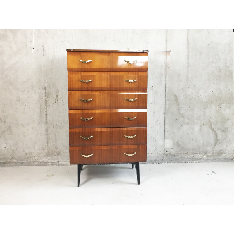 Mid century chest of drawers with brass handles - 1960s