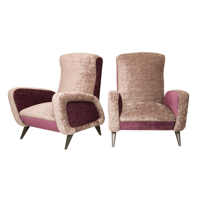 Pareja de sillones vintage de terciopelo morado, Italia 1960