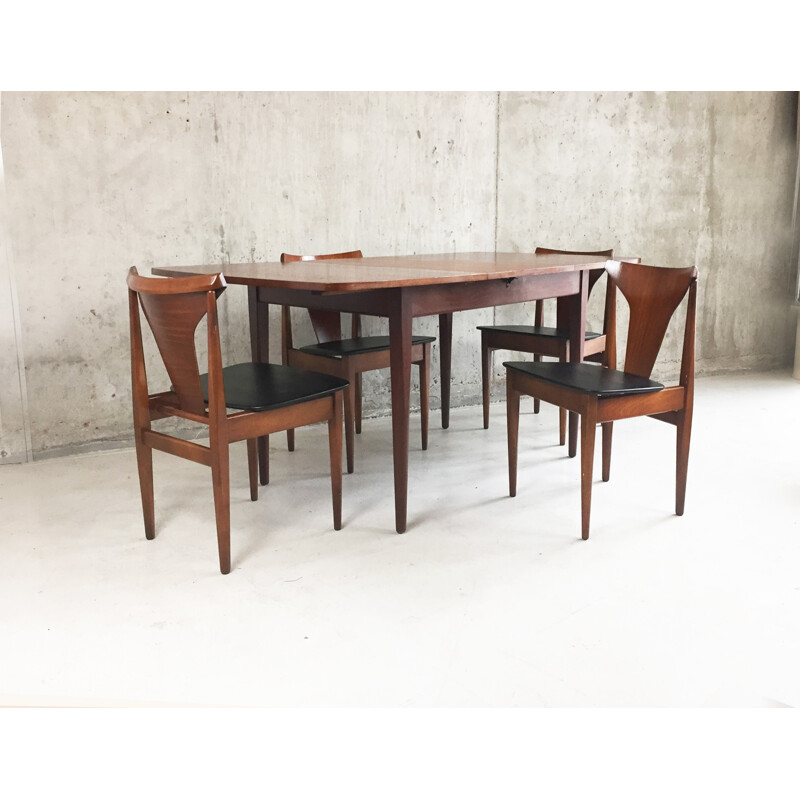 Mid century Danish extendable teak dining table with 4 chairs - 1970s