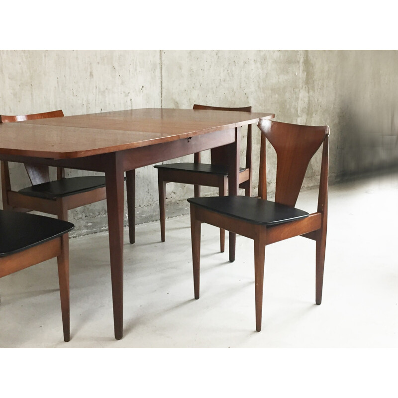 Ensemble table extensible en teck avec 4 chaises - 1970