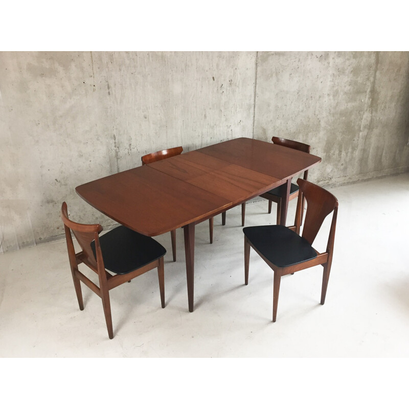 Mid century Danish extendable teak dining table with 4 chairs - 1970s