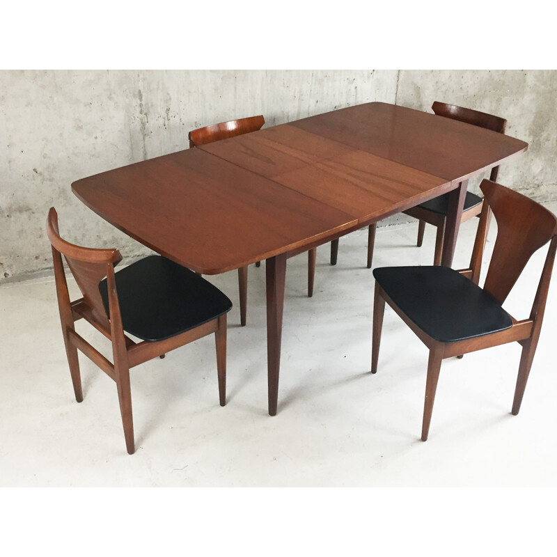Mid century Danish extendable teak dining table with 4 chairs - 1970s