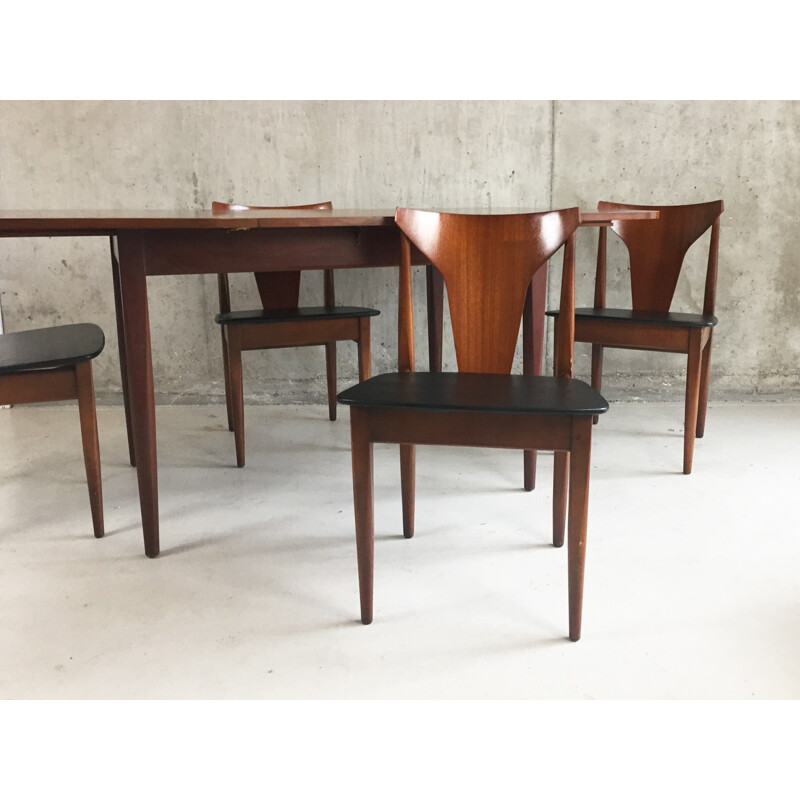 Mid century Danish extendable teak dining table with 4 chairs - 1970s