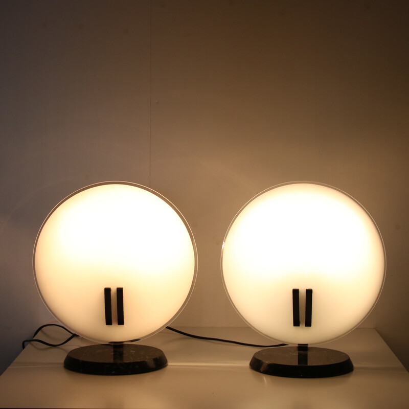 Pair of vintage "Perla" table lamps by Bruno Gecchelin for Oluce, Italy 1980s