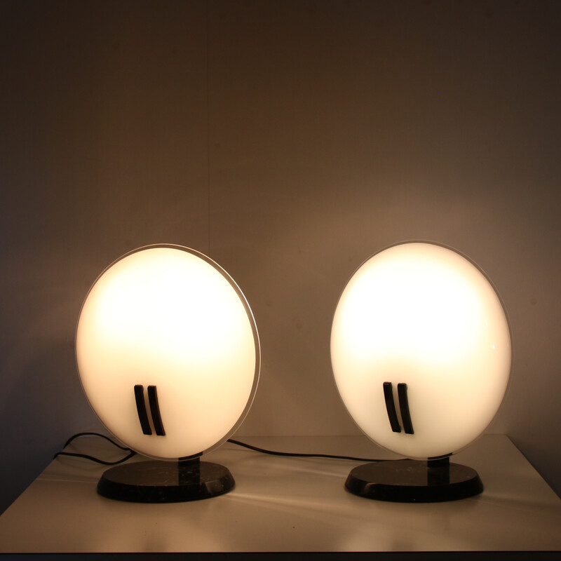 Pair of vintage "Perla" table lamps by Bruno Gecchelin for Oluce, Italy 1980s