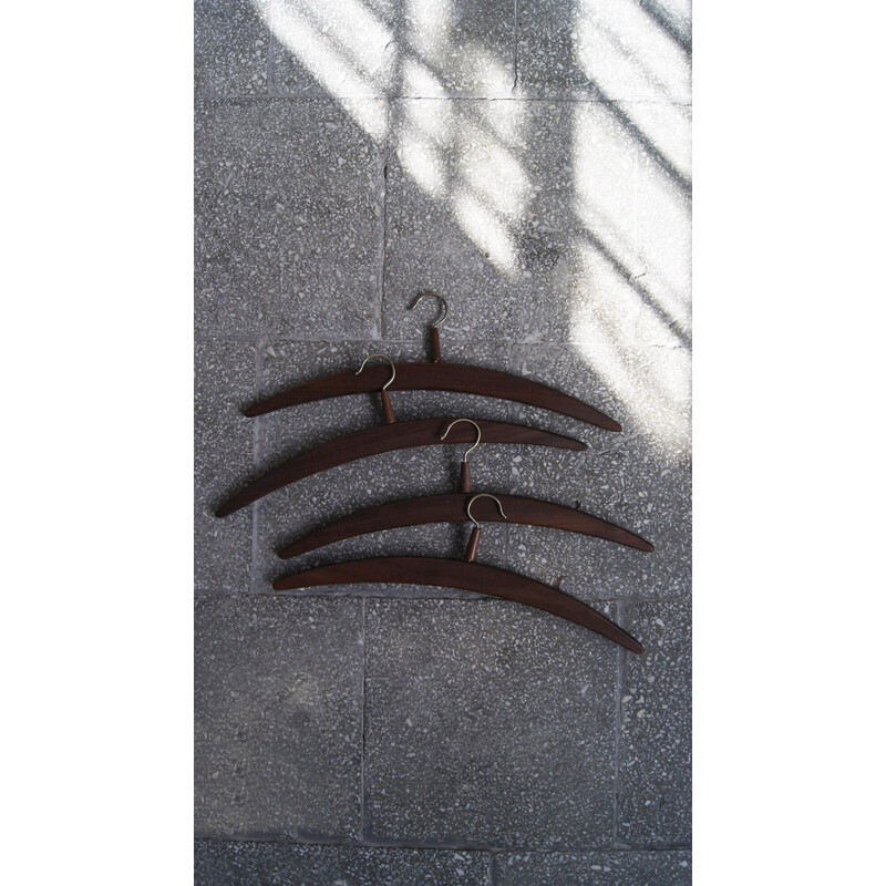 Set of 4 vintage Danish teak and steel coat hangers, 1960s