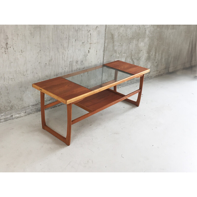 Mid century 2 level coffee table with glass panel - 1970s