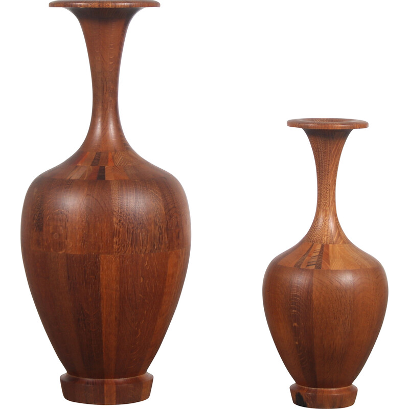 Pigment Grote waanidee soort Paar vintage houten vazen van De Coene, België 1960