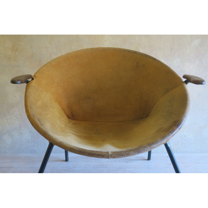 Vintage suede leather armchair by Hans Olsen for Lea Design, 1950s