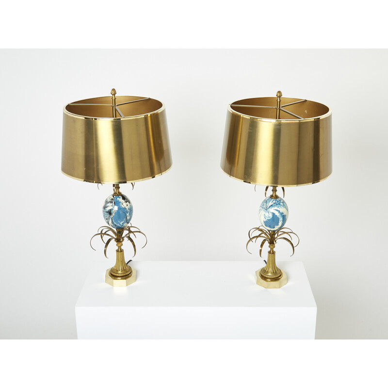 Pair of vintage brass and ostrich egg lamps by Maison Charles, 1960