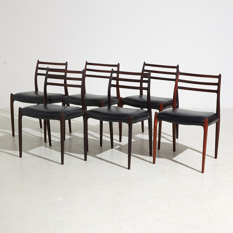 Ensemble de 6 chaises vintage modèle 78 en palissandre par Niels O. Møller pour J.L. Møllers, 1960